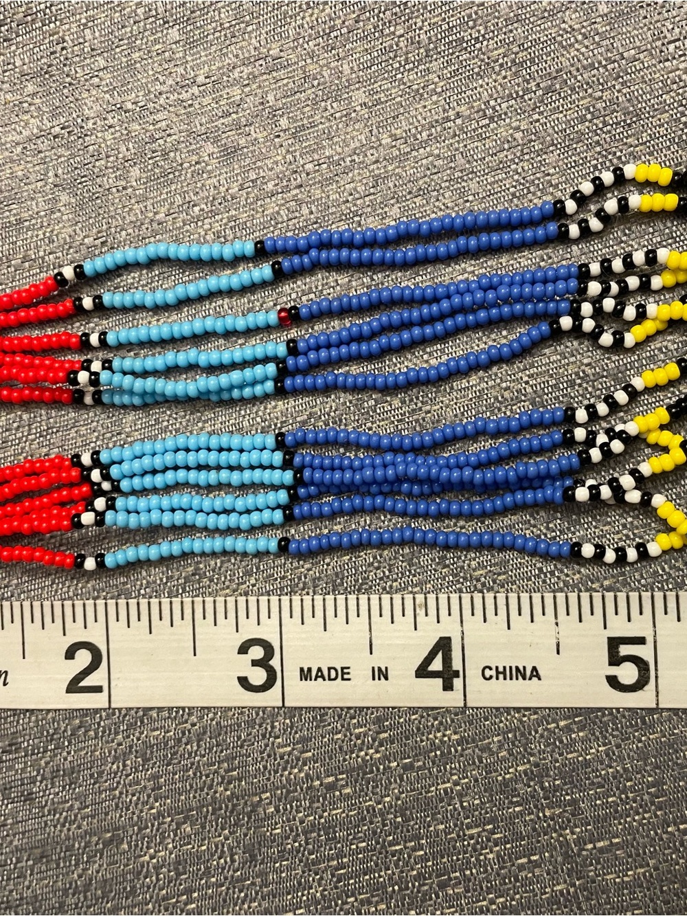 Handmade Multicolor Beaded Fringe Earrings – Blue, Red & Yellow - Picture 5 of 5